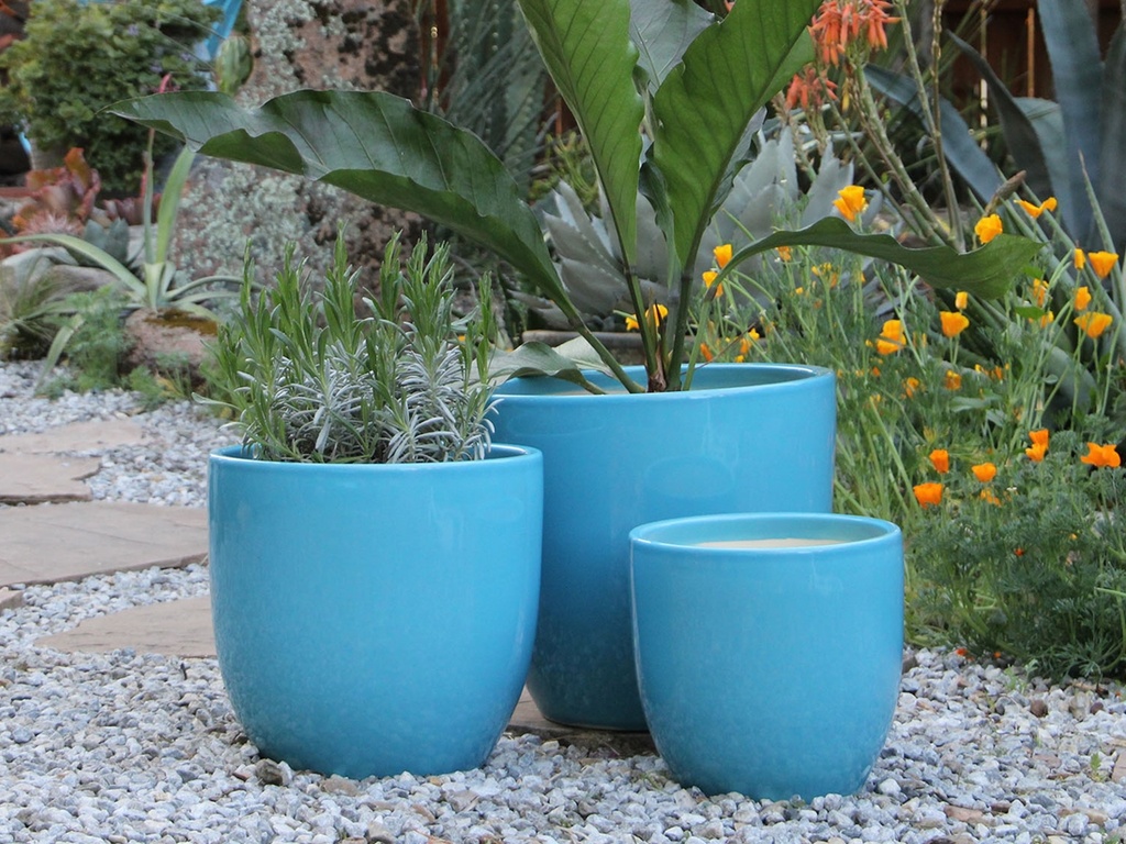 [PD-5007HDB-S3] CAMILIA PLANTER,HYDRANGEA BLUE, SET OF 3- 15"X13.5", 12"X12", 10"X9"