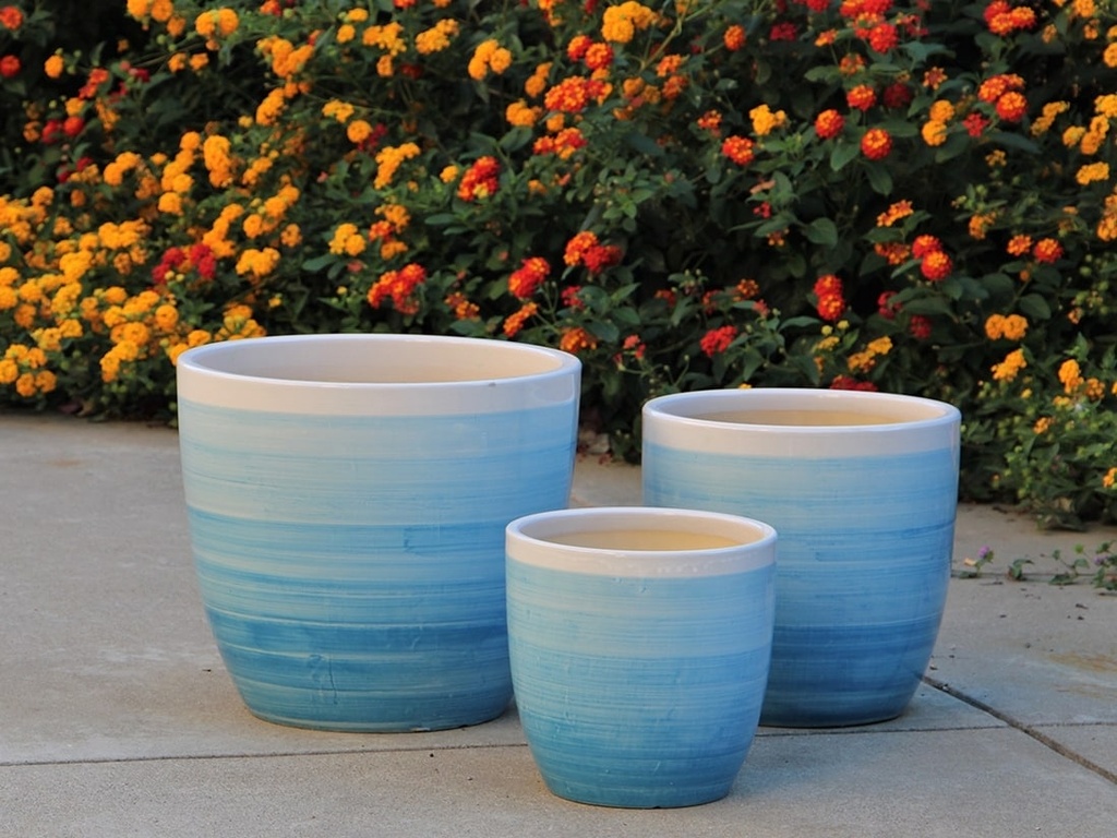 CAMILIA PLANTER, OMBRE BLUE, SET OF 3- 15"X13.5", 12"X12", 10"X9"