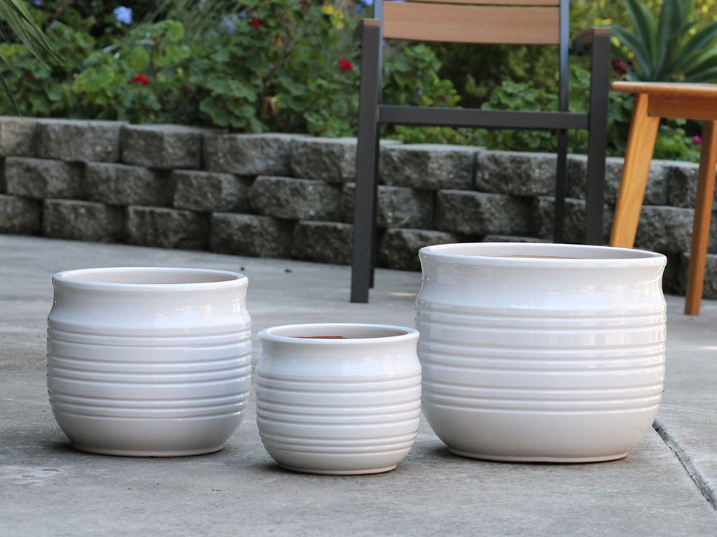 MESA BLOOM PLANTER, BRIGHT WHITE, SET OF 3, 14"X13.5", 11"X10.5", 8.5"X8"