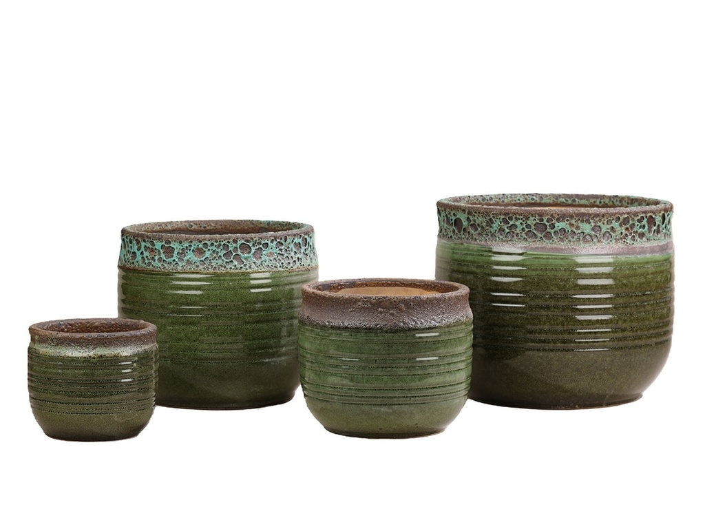 MESA BLOOM PLANTER, TROPIC GREEN, SET OF3, 14"X13.5", 11"X10.5", 8.5"X8"