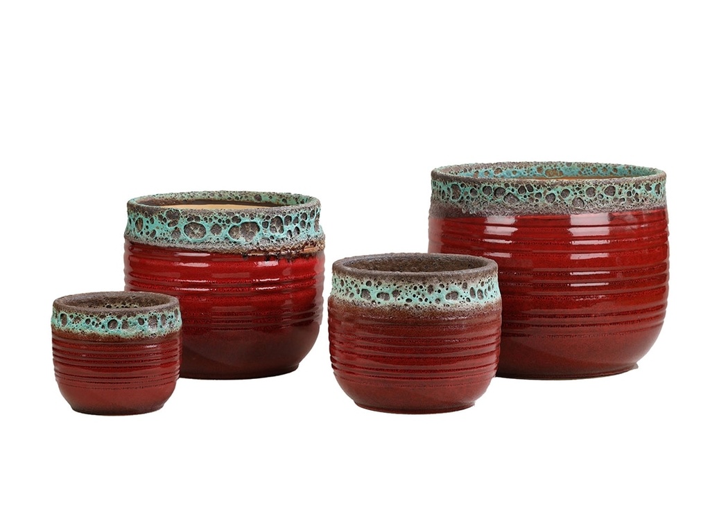 MESA BLOOM PLANTER, TROPIC RED, SET OF 3, 14"X13.5", 11"X10.5", 8.5"X8"