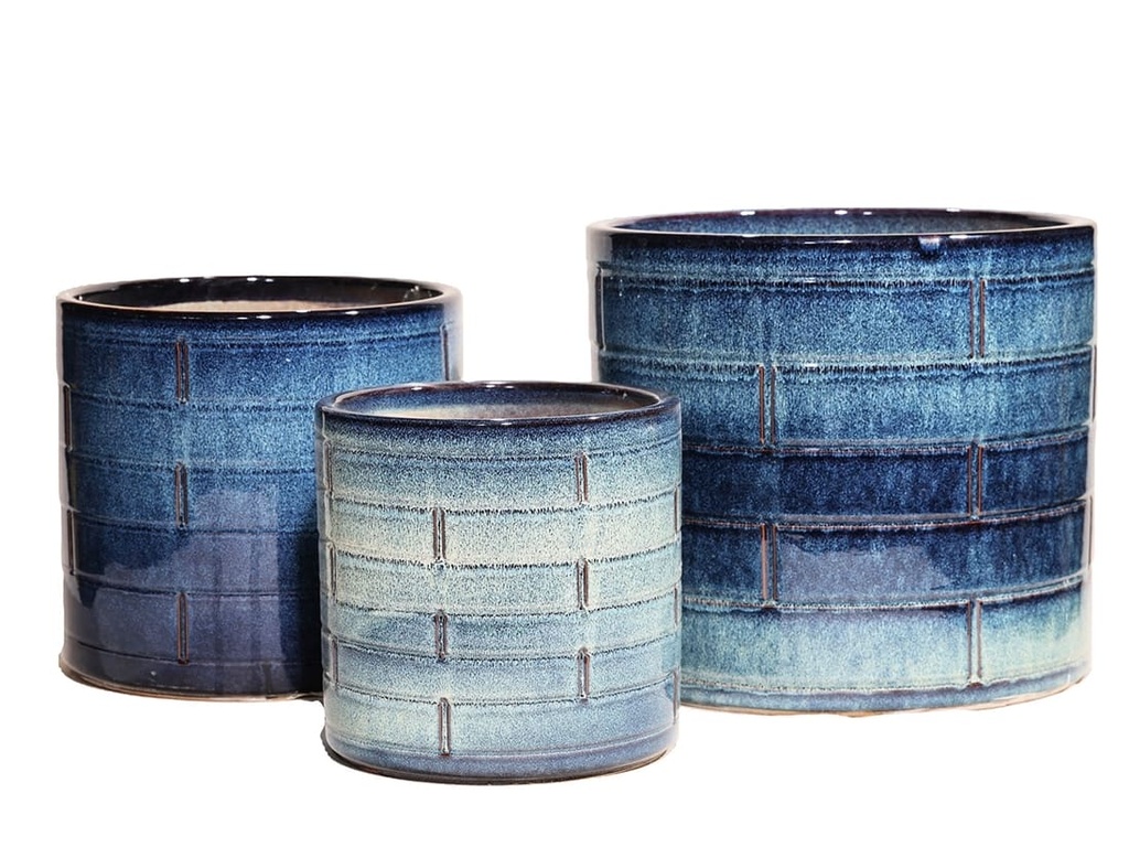 [PD-5009TPB-S3] BRICK PLANTER, TROPIC BLUE, SET OF 3, 15"X13.5", 12"X11.5", 10"X9"