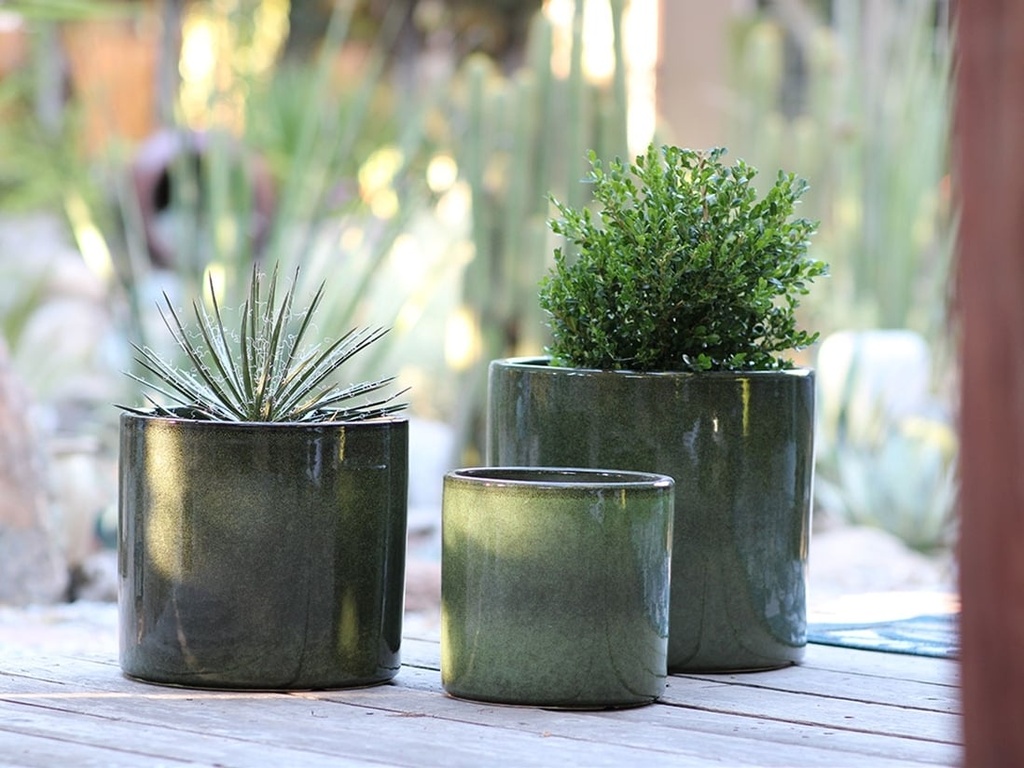 FUCHSIA PLANTER, TROPICAL GREEN, SET OF 3- 15"X13"  12"X12"  10"X9"