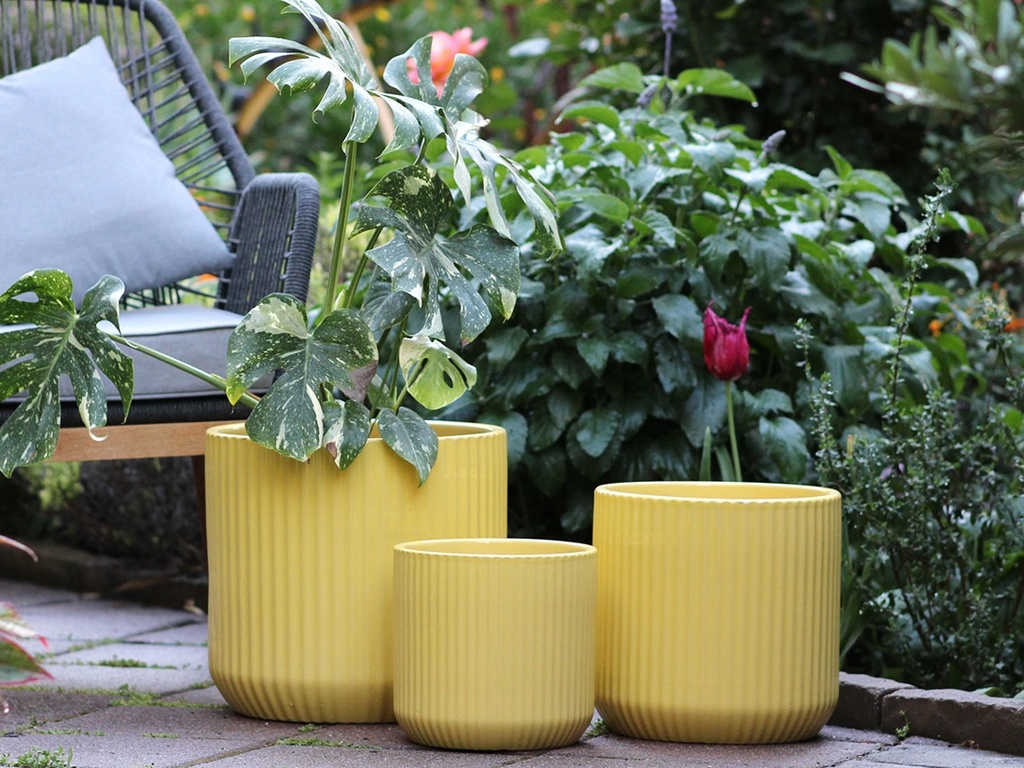 SONA PLANTER, LEMON YELLOW, SET OF 3, 14"X13.5", 11"X10.5", 8.5"X8"