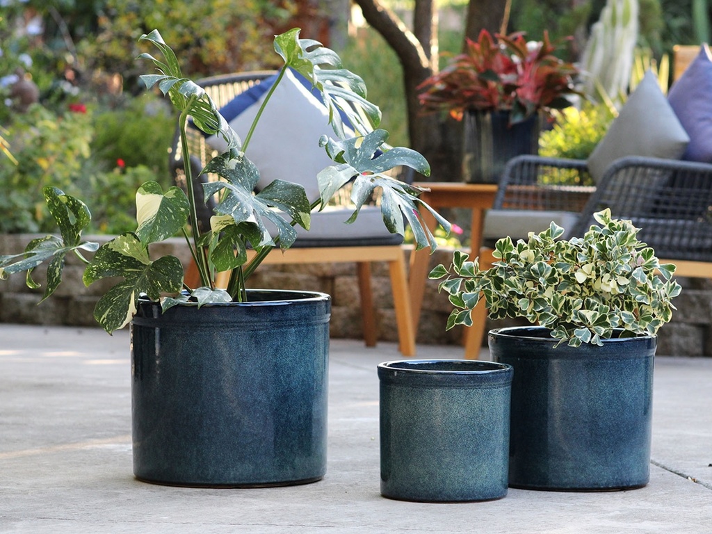 [PD-5201IDS-S3] SPROUT POT, INDIGO SPLASH, SET OF 3,  15"X13.5"  12"X11" 10"X9"