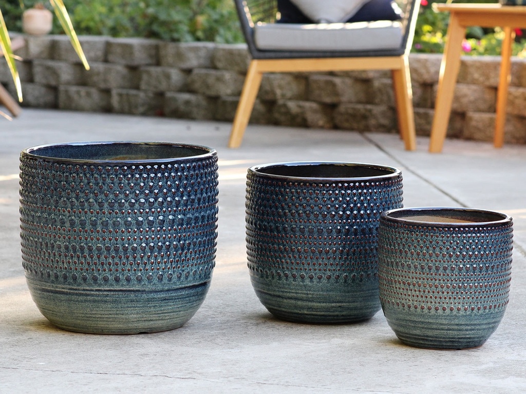 [PD-5204IDS-S3] GARDENIA PLANTER, INDIGO SPLASH, SET OF 3, 15"X13.5"  12"X11" 10"X9"