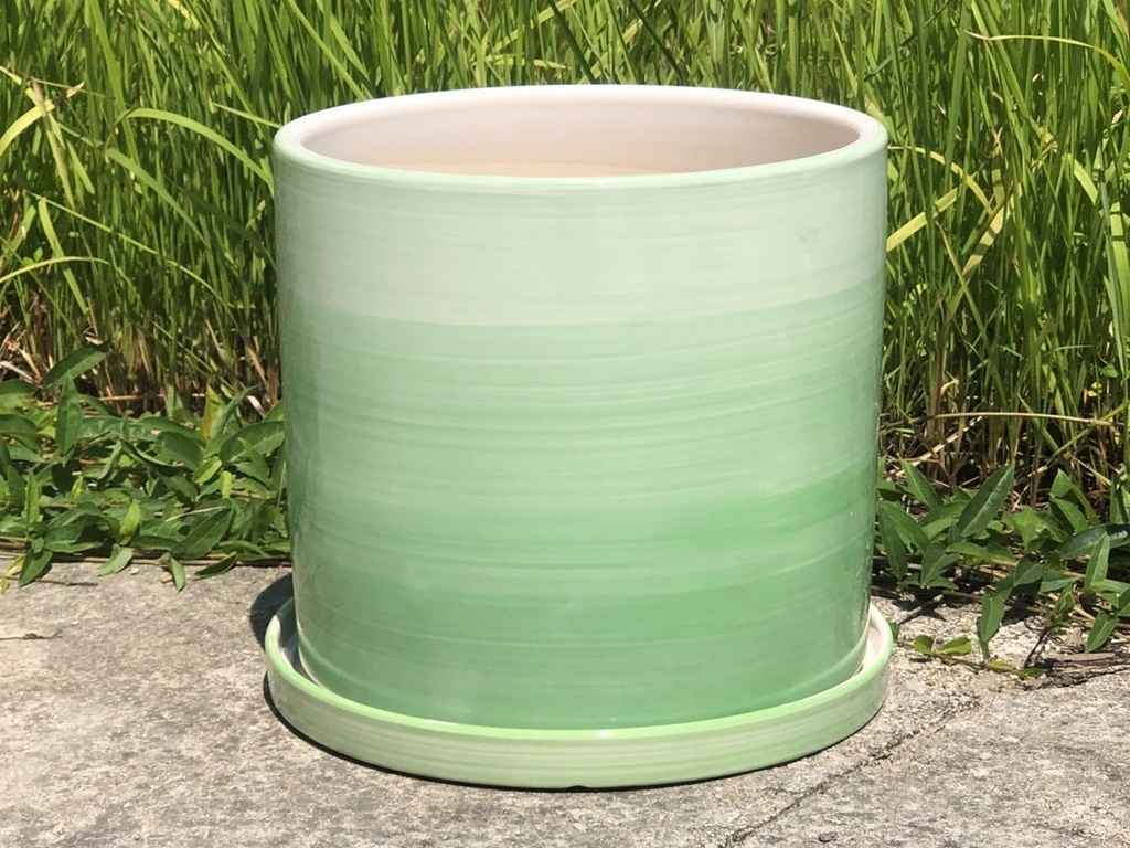 [PD-A5006OMG-A] EASTER LILY WITH W/ SAUCER, OMBRE GREEN, 12"X11.5"