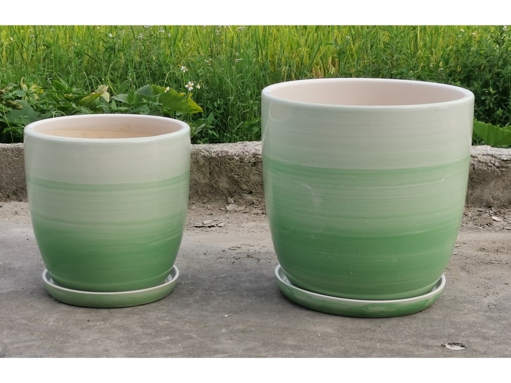 [PD-A5007OMG-A] DAFFODIL PLANTER W/SAUCER, OMBRE GREEN, 12"X11.5"