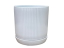 FLUTED CYLINDER PLANTER WITH ATTACHED SAUCER, BRIGHT WHITE, 11"x11.5", SOLD IN CASE OF 2