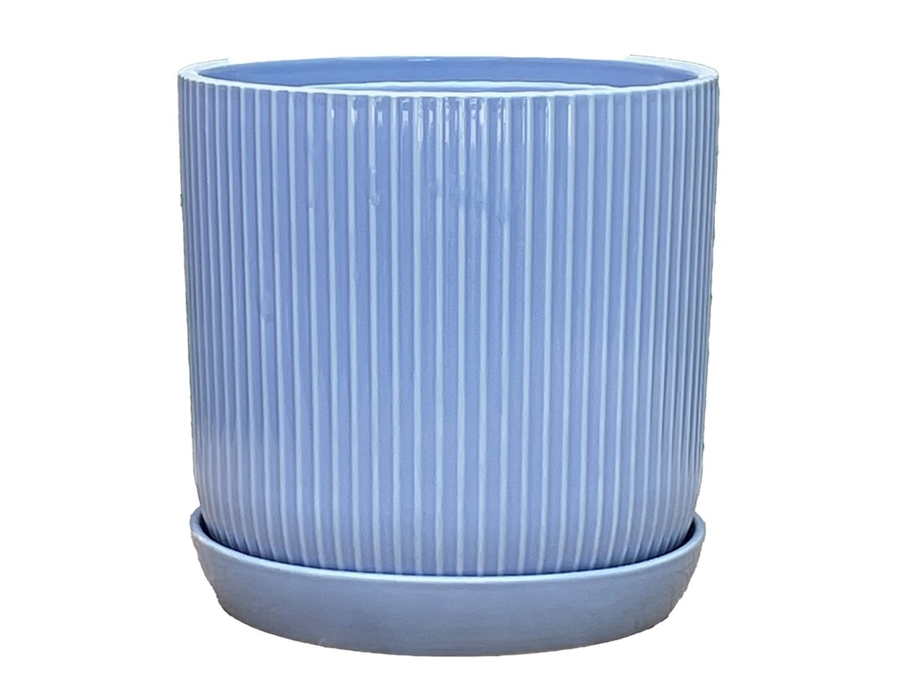 FLUTED CYLINDER PLANTER WITH ATTACHED SAUCER, PASTEL LAVENDER, 7.0"x 7.5", SOLD IN CASE OF 6