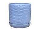 DOTTED CYLINDER PLANTER WITH ATTACHED SAUCER, PASTEL LAVENDER, 9.0"x 9.5", SOLD IN CASE OF 4
