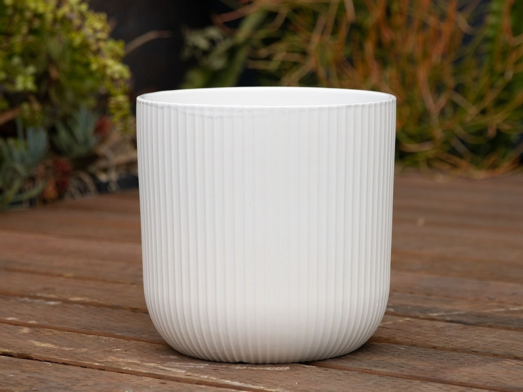 FLUTED CYLINDER PLANTER (NO SAUCER), BRIGHT WHITE, 11"X11.5", SOLD IN CASE OF 2