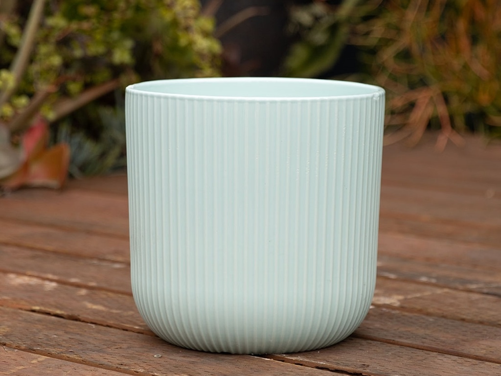[PD-T6087PLG-A-C2] FLUTED CYLINDER PLANTER (NO SAUCER), PASTEL GREEN, 11"X11.5", SOLD IN CASE OF 2