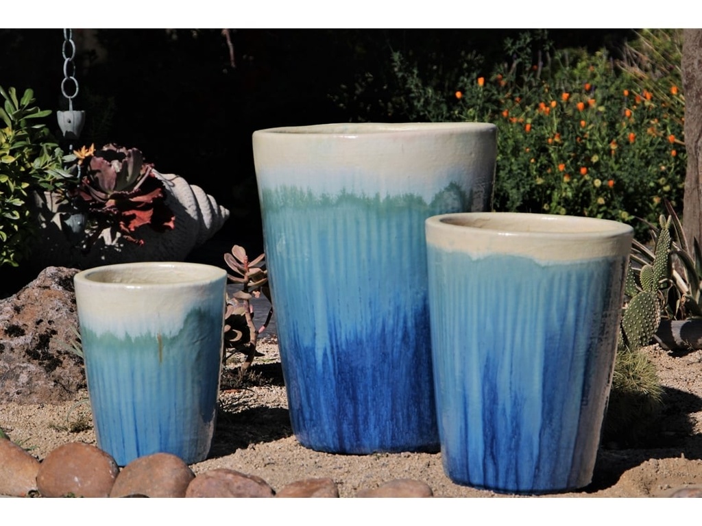 VASO PLANTER, PEARL ON SEA FOAM BLUE, SET OF 3- 17.5"X24.0", 14.0"X18.0", 11.0"X13.5"