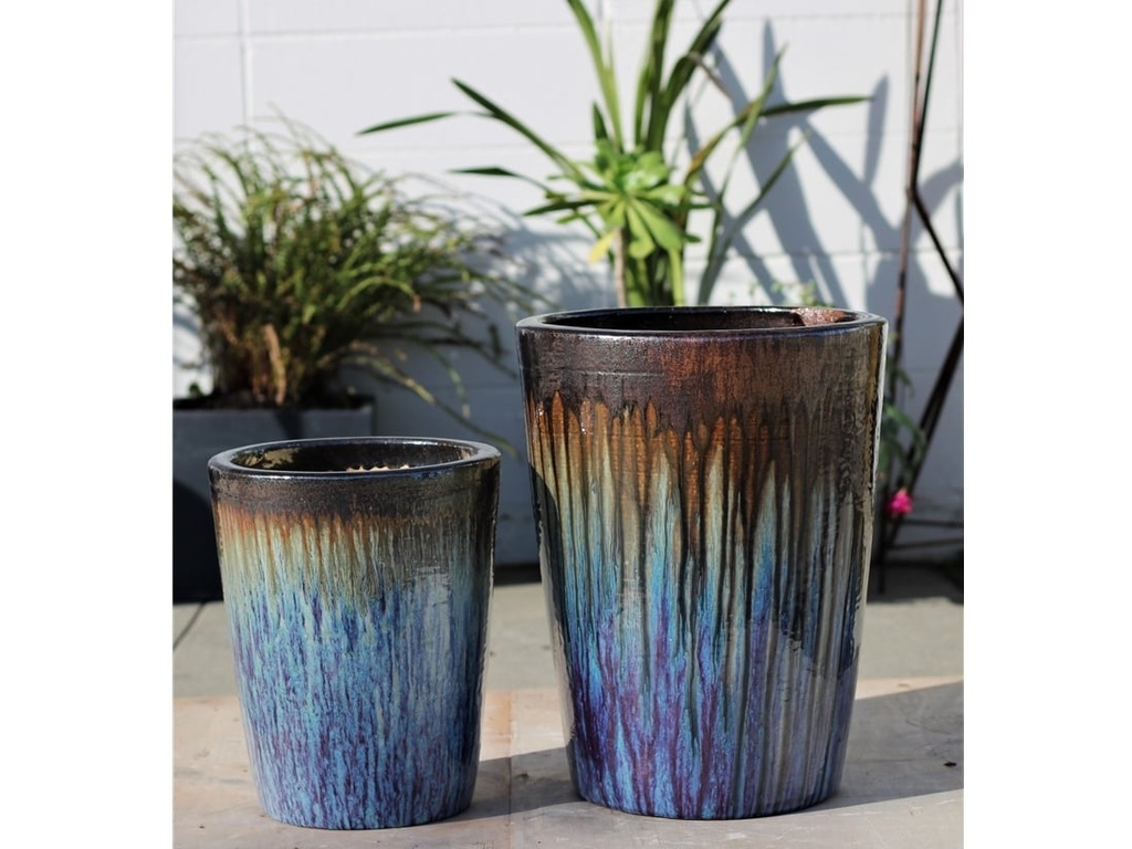 [PF-9039RVL-S3] VASO PLANTER, RED COPPER ON VIOLET, SET OF 3- 17.5"X24.0", 14.0"X18.0", 11.0"X13.5"
