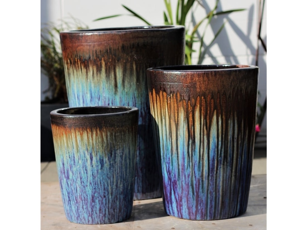 [PF-9039RVL-S4] VASO PLANTER, RED COPPER ON VIOLET, SET OF 4- 22.0"X27.0", 17.5"X24.0", 14.0"X18.0", 11.0"X13.5"