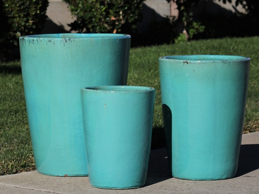 VASO PLANTER, TURQUOISE, SET OF 3- 17.5"X24.0", 14.0"X18.0", 11.0"X13.5"