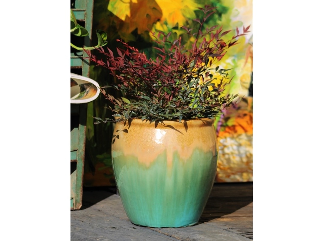 [PF-9058GTQ-S3] FISHBOWL GARDEN PLANTER, GOLD ON TURQUOISE, SET OF 3- 15.5"X14", 12"X11.5", 8.5"X9.5"