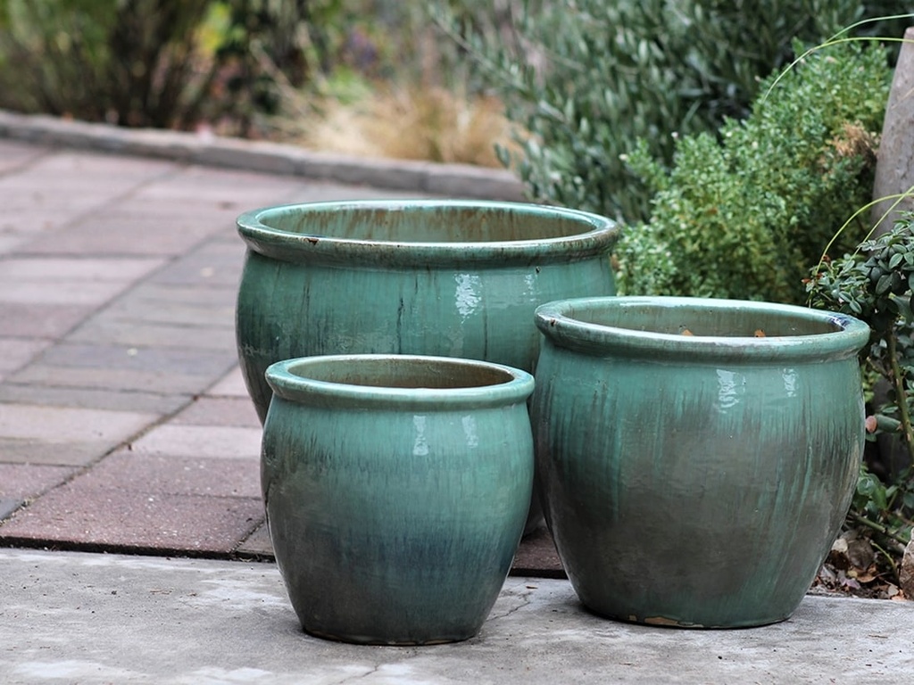 [PF-9058RTG-S3] FISHBOWL GARDEN PLANTER, RUSTY GREEN, SET OF 3- 15.5"X14", 12"X11.5", 8.5"X9.5"