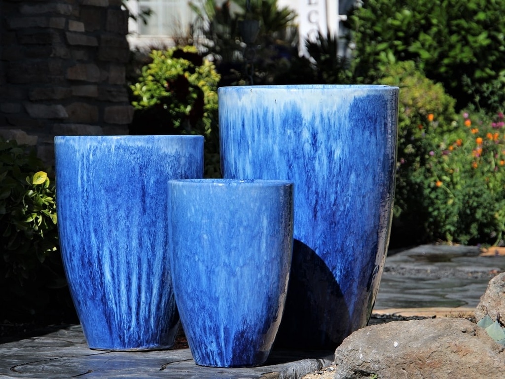 [PF-9183BSB-S3] MIAMI PLANTER, BLOSSOM BLUE, SET OF 3- 18.0"X25.5", 14.5"X21.0", 12.0"X18.0"
