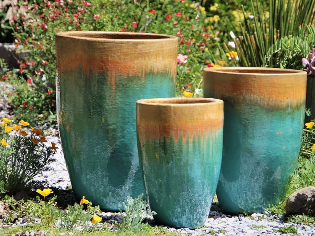 [PF-9183GTQ-S3] MIAMI PLANTER, GOLD ON TURQUOISE, SET OF 3- 18.0"X25.5", 14.5"X21.0", 12.0"X18.0"