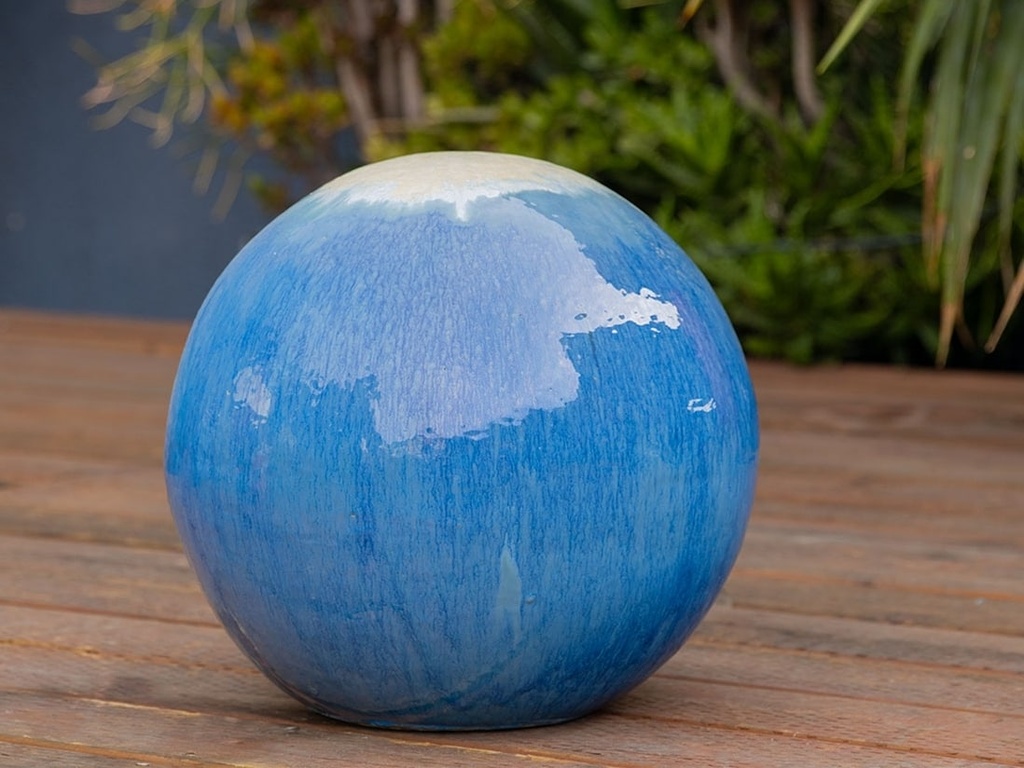 DECORATIVE SPHERE, PEARL ON SEA FOAM BLUE, 16"