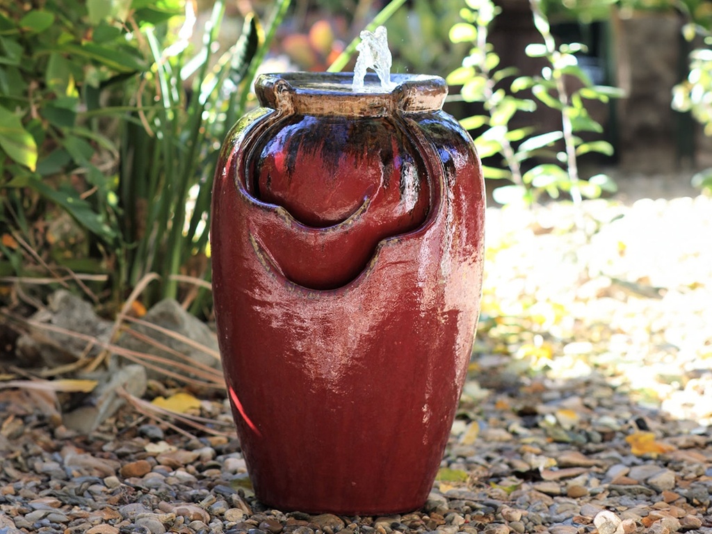 TEA GARDEN FOUNTAIN, SELF CONTAINED, RED COPPER ON OX RED, SIZE C, 18.0" X 27.5.0" (PUMP INCLUDED)