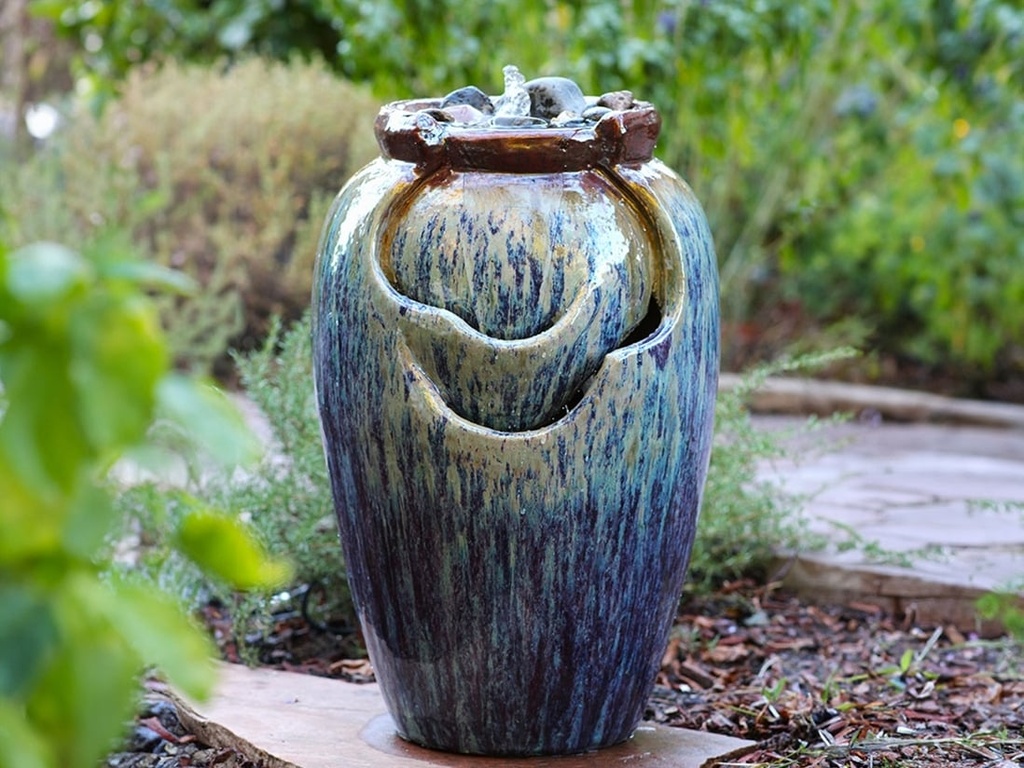 TEA GARDEN FOUNTAIN, SELF CONTAINED, RED COPPER ON VIOLET, SIZE C, 18.0" X 27.5.0" (PUMP INCLUDED)
