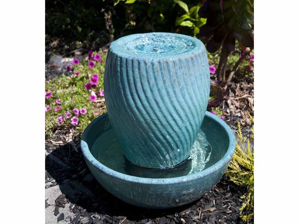 [PF-FTN12TUQ] TWISTED TABLE FOUNTAIN, TURQUOISE, 10.0" X 15.0", 12.0" X 6.0" (SELF CONTAINED SOLD W/BASE & PUMP)