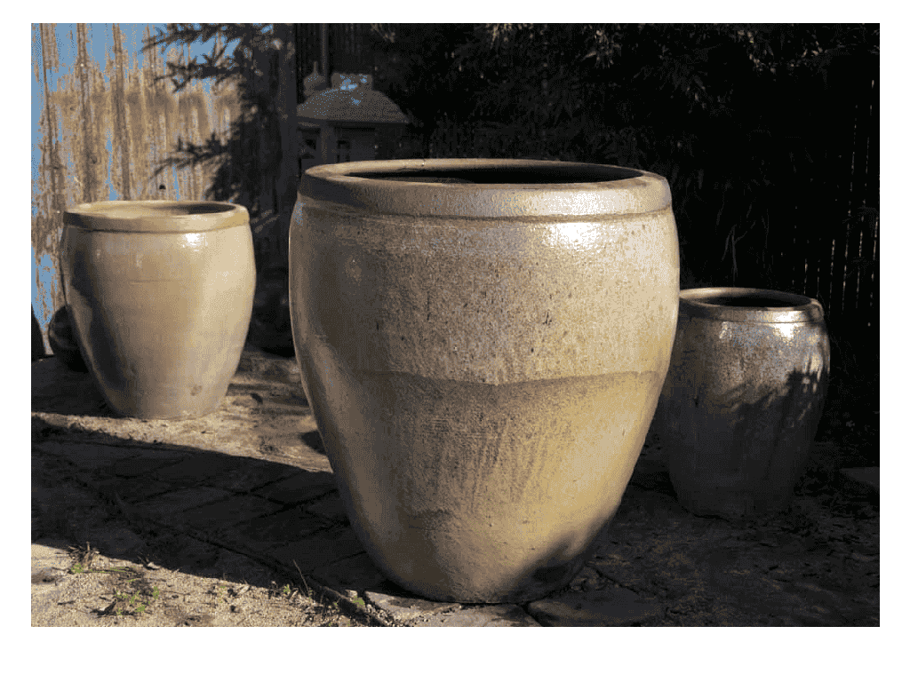 [PS-359RAM-S3] XLARGE TALL SAGO PLANTER, RUSTIC AMBER, SET OF 3 - 34.0" X 34.5", 25.0" X 30.0", 17.0" X 24.5"