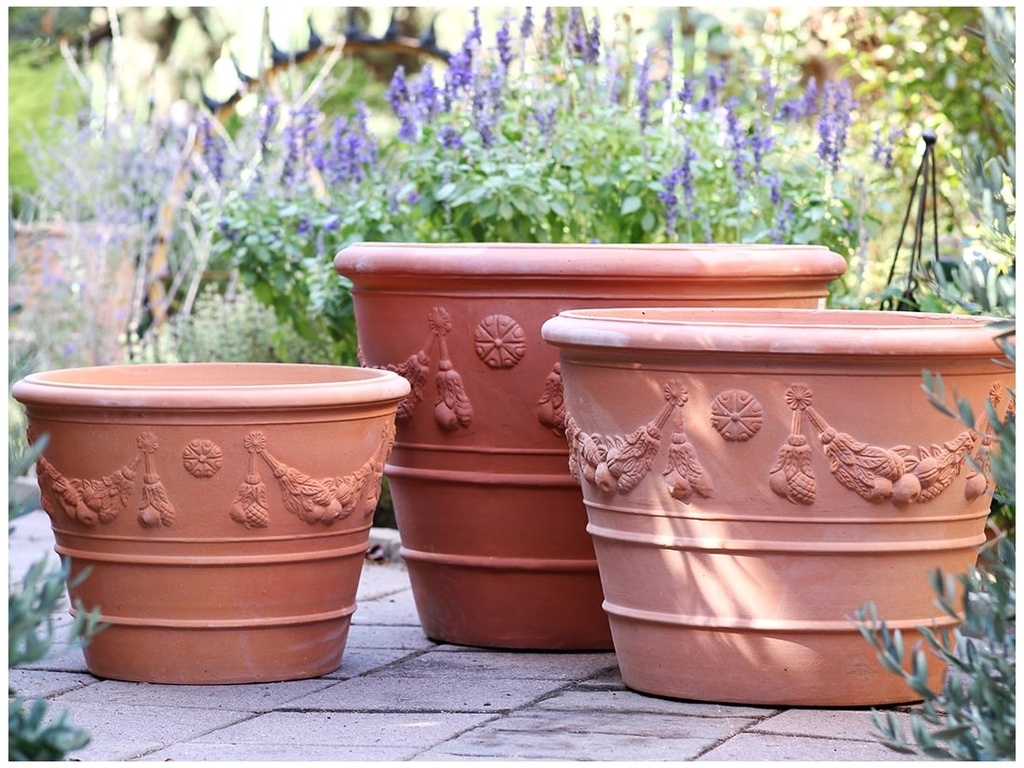 GARDLAND VASE PLANTER, RED CLAY, SET OF 3- "28x21", 24"x18",20"X15"