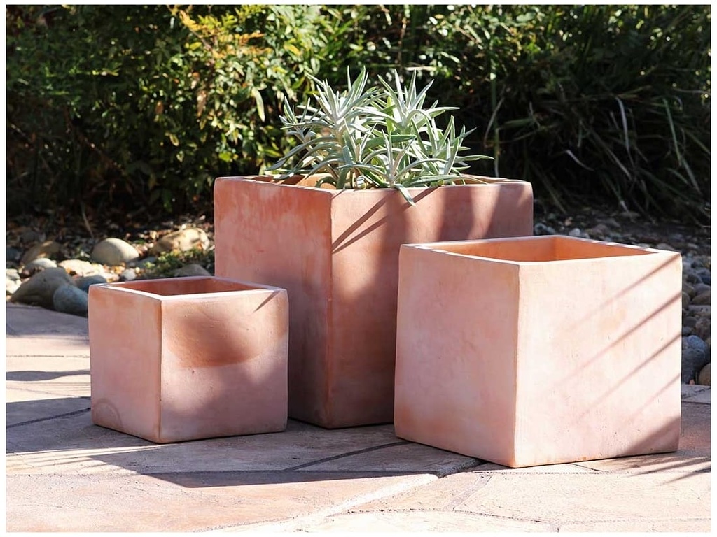 [PT-V1052WC-S3] MK CUBE PLANTER, WASH CLAY, SET OF 3-  19.5"x19.5"x19.5", 15.5"x15.5"x15.5", 12"x12"x12"