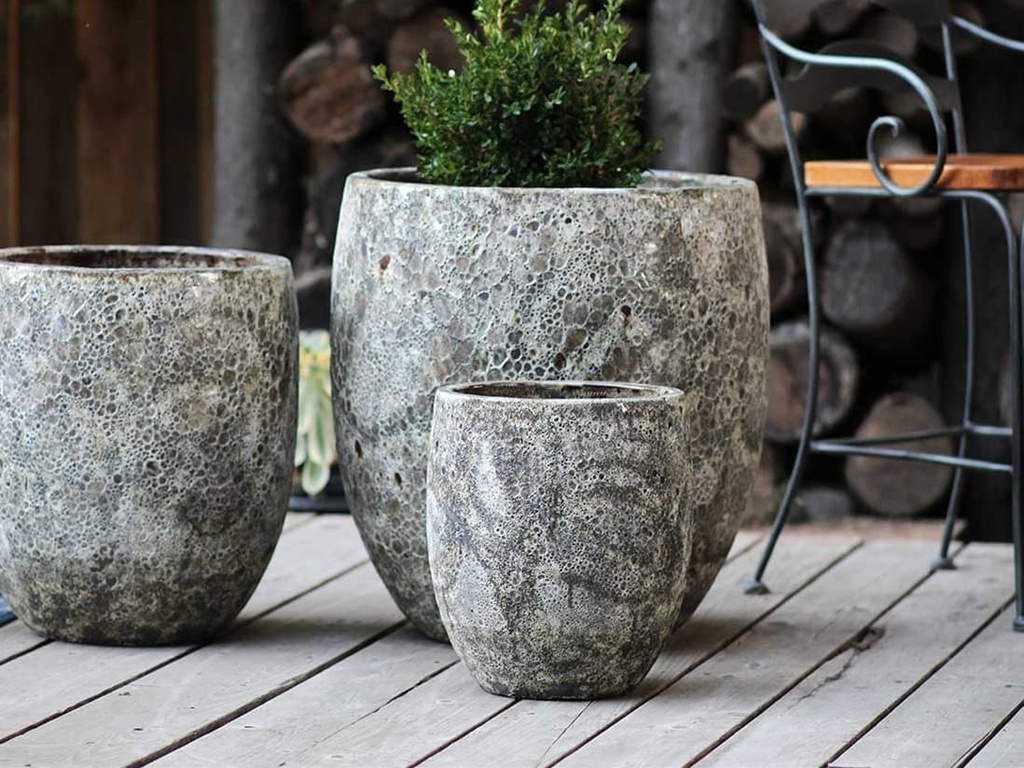 [PV-CG8011CGY-S3] TALL MILANO PLANTER, CORAL GREY, SET OF 3- 22.0" X 23.5" 17.0" X 18.5" 12.5" X 14.0"