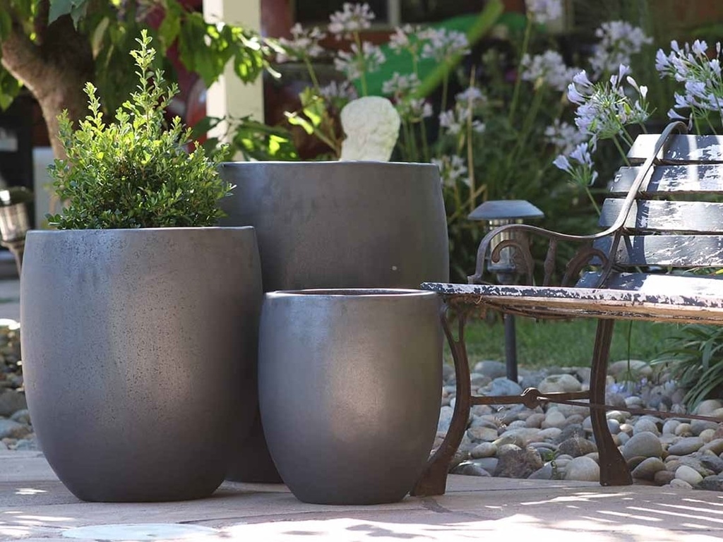 TALL MILANO PLANTER, MATTE BLACK -  SET OF 3-  22.0" X 23.5" 17.0" X 18.5" 12.5" X 14.0"