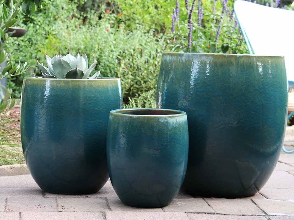 [PV-CG8011TQG-S3] TALL MILANO PLANTER, TURQUOISE GREEN, SET OF 3- 22.0" X 23.5" 17.0" X 18.5" 12.5" X 14.0"