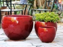 LOW MILANO PLANTER, LAVISH RED, SET OF 3-21.5" X 15.5", 16.0" X 12.0", 12.0" X 10.0"