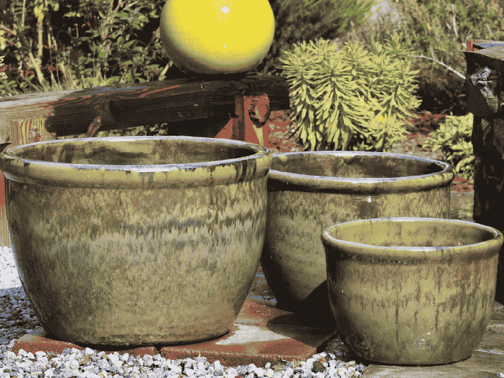 LOW CANA GARDEN PLANTER, ANTIQUE JADE, SET OF 3-21"X13.5", 17"X12", 13"X9"