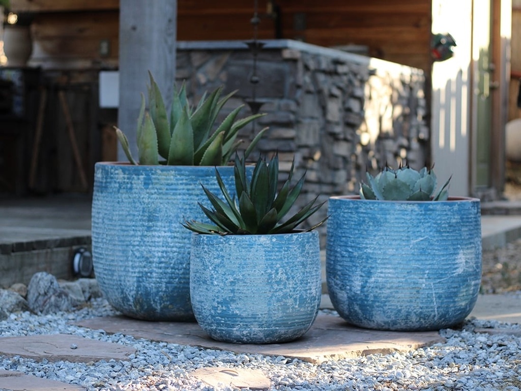 [PV-CG8023AGB-S3] TUSCANO PLANTER, AEGEAN BLUE, SET OF 3- 22.0"X18.5", 17.5"X15.0", 13.5"X11.5"