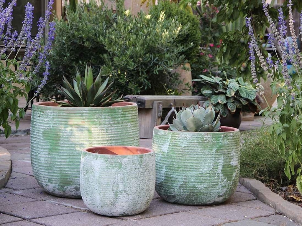 TUSCANO PLANTER, AEGEAN GREEN, SET OF 3-22.0"X18.5", 17.5"X15.0", 13.5"X11.5"