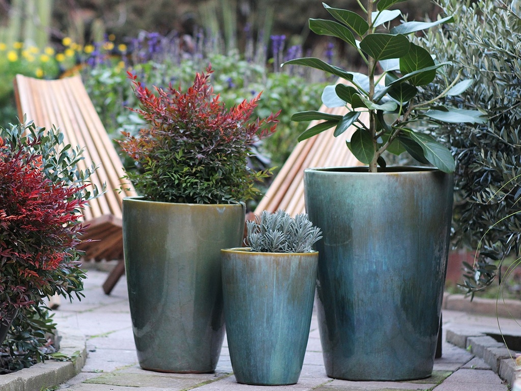 TALL TAPERED PLANTER, MOSS GREEN,SET OF 3 - 17.0" X 23.0", 13.0" X 18.0", 11.0" X 14.0"