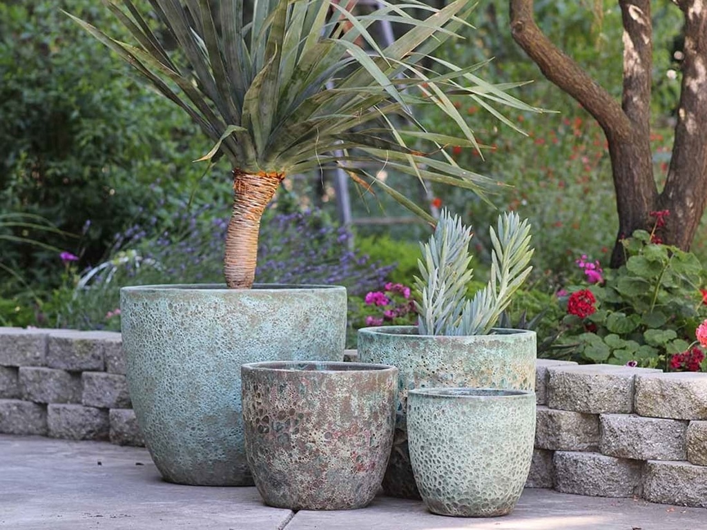 [PV-CG804CGG-S4] COCO POTS, CORAL GEM GREEN, SET OF 4-23"X20", 19"X17", 15'X13", 12"X11"
