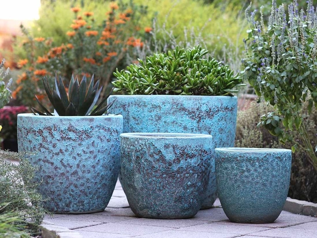 COCO POTS, CORAL GROVE, SET OF 4-23"X20", 19"X17", 15'X13", 12"X11"
