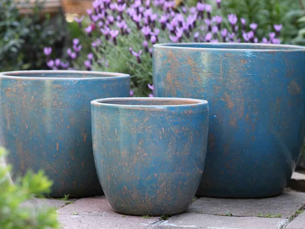 [PV-CG804CTB-S3] COCO POTS, COTTAGE BLUE, SET OF 3 - 19"X17", 15'X13", 12"X11"