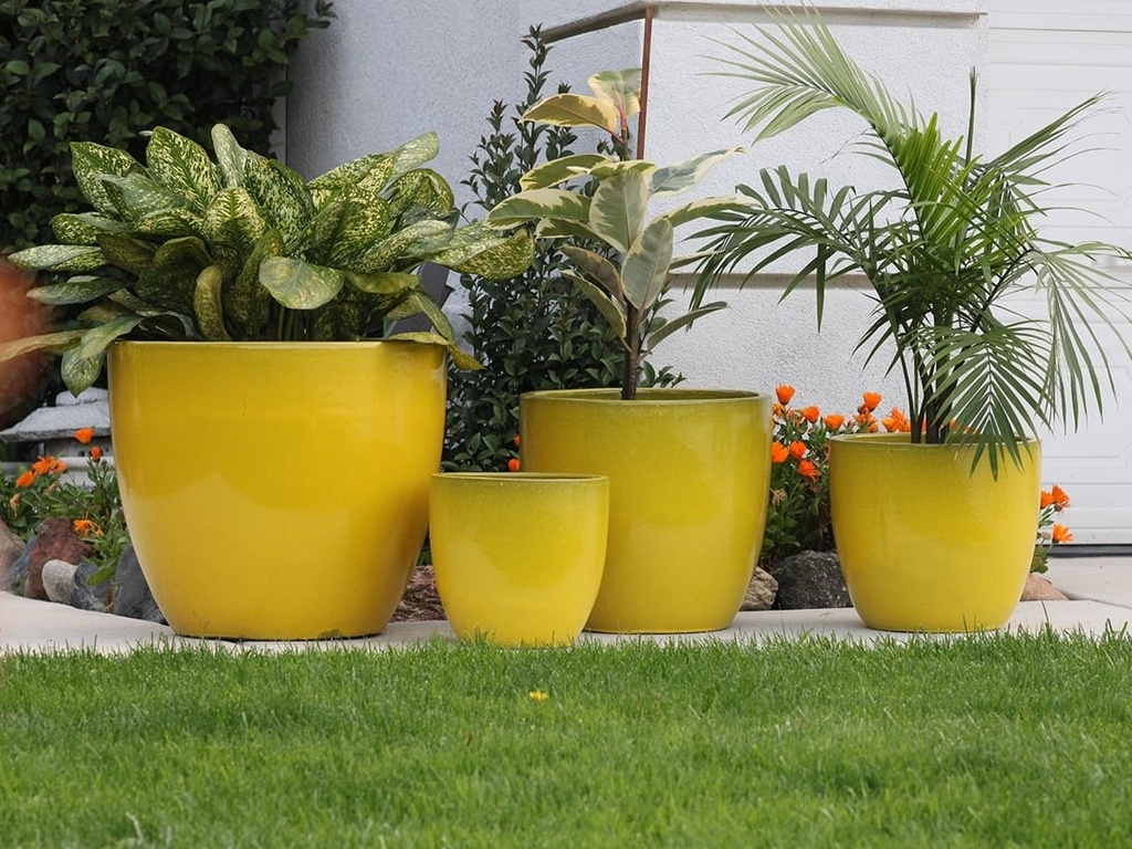[PV-CG804LMN-S4] COCO POTS, LEMON, SET OF 4-  23"X20", 19"X17", 15'X13", 12"X11"
