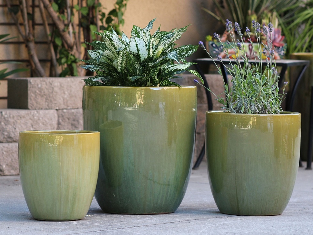 MILANO CONE PLANTER, MOSS SEA GREEN, SET OF 3 - 18"X19.5", 14.5"X15.5", 12"X13.5"