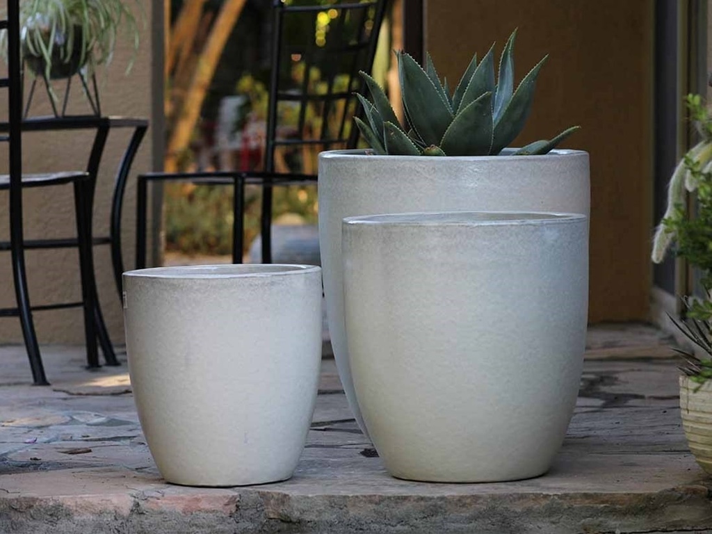 [PV-CG819WST-S3] MILANO CONE PLANTER, WHITE SATIN, SET OF 3-18"X19.5", 14.5"X15.5", 12"X12"