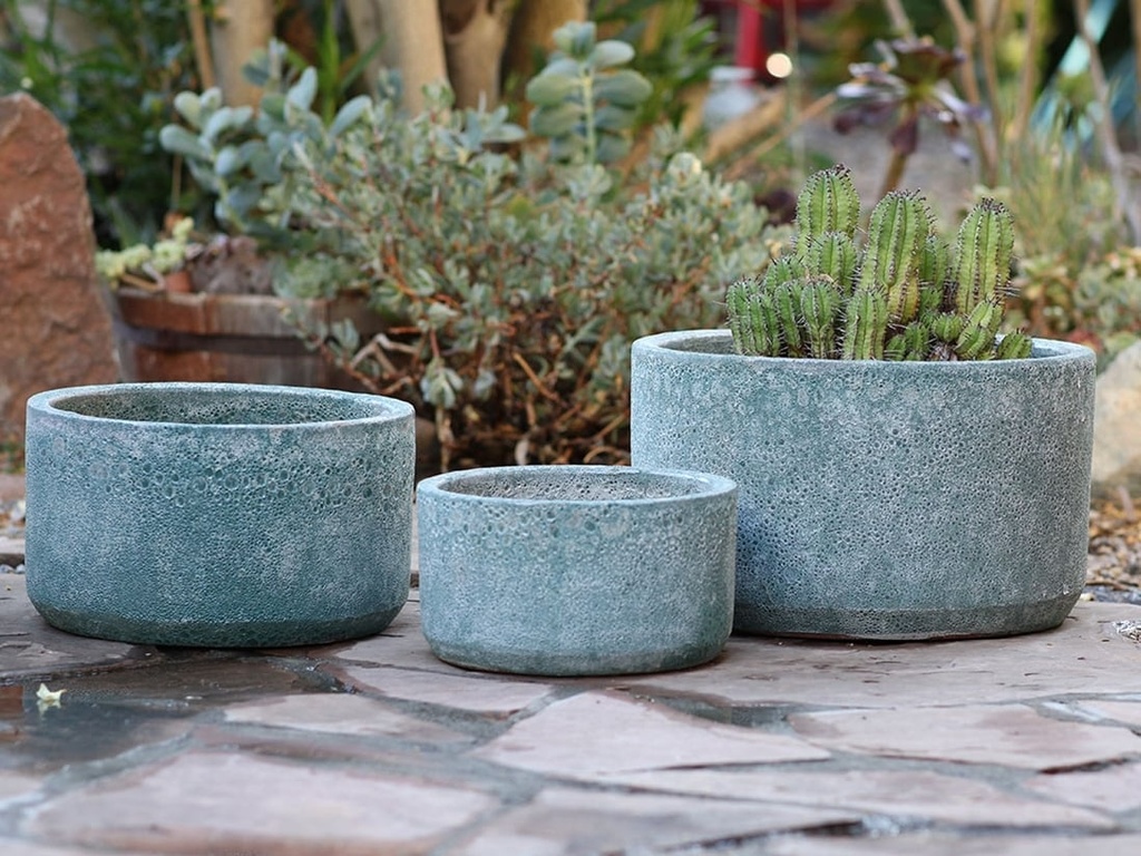 [PV-CG8203CGN-S3] REDONDO LOW PLANTER, CORAL GREEN, SET OF 3-15.5"X10.0", 13.0" X 9.0", 10.0"X8.0"