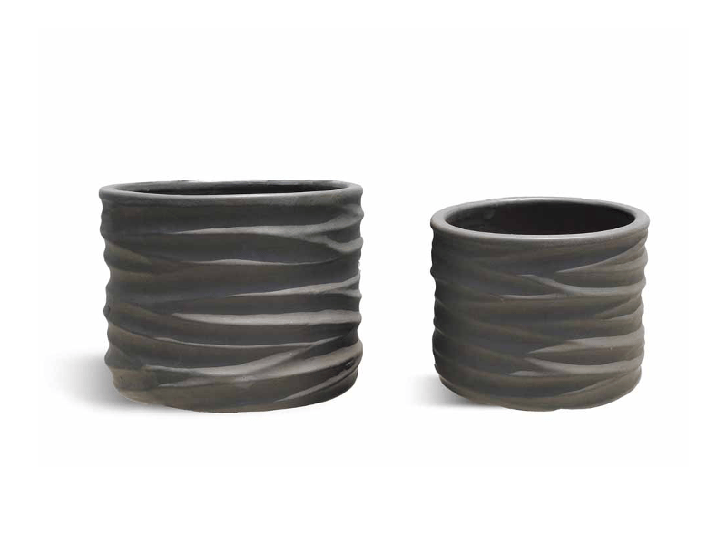 ARISTA TUMBLER NOIR PLANTER, DARK BROWN, SET OF 2 - 12.0" X 10/0", 10.0" X 8.5"