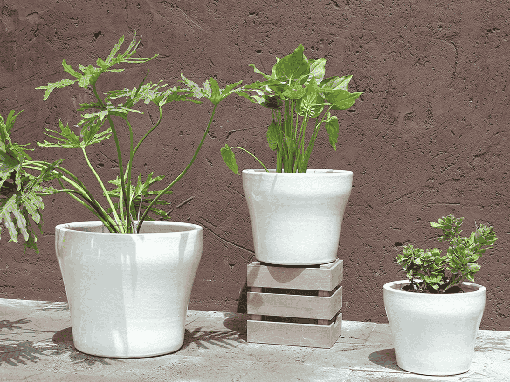[PV-CG8250WST-S3] HOSTA PLANTER, WHITE SATIN, SET OF 3- 17.5" X 14.5", 14.0" X 11.0", 10.5" X 8.5"