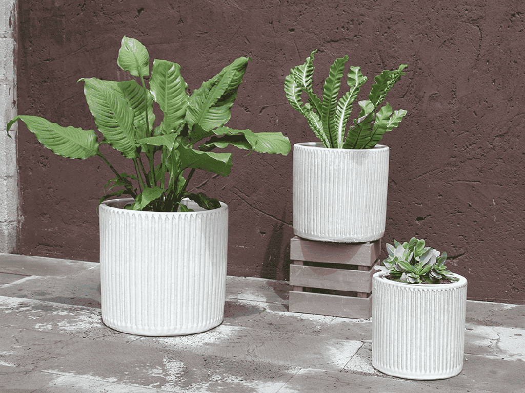 BRULEE PLANTER, WHITE SATIN, SET OF 3- 15.0" X 14.0", 12.0" X 11.5", 9.5" X 8.5"